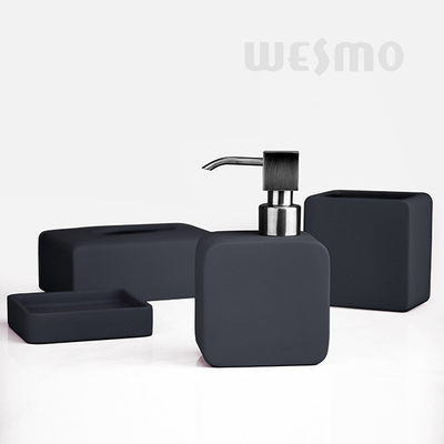Black Sandstone Porcelain Bathroom Set , Include Lotion Dispenser / Cup