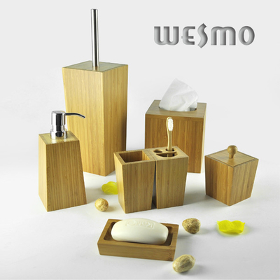 Smooth and Anti Water Geometric Figures Shaped Bamboo Bathroom Sets