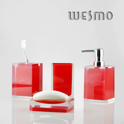 Red Color 4 Piece Polyresin Bathroom Accessories Set
